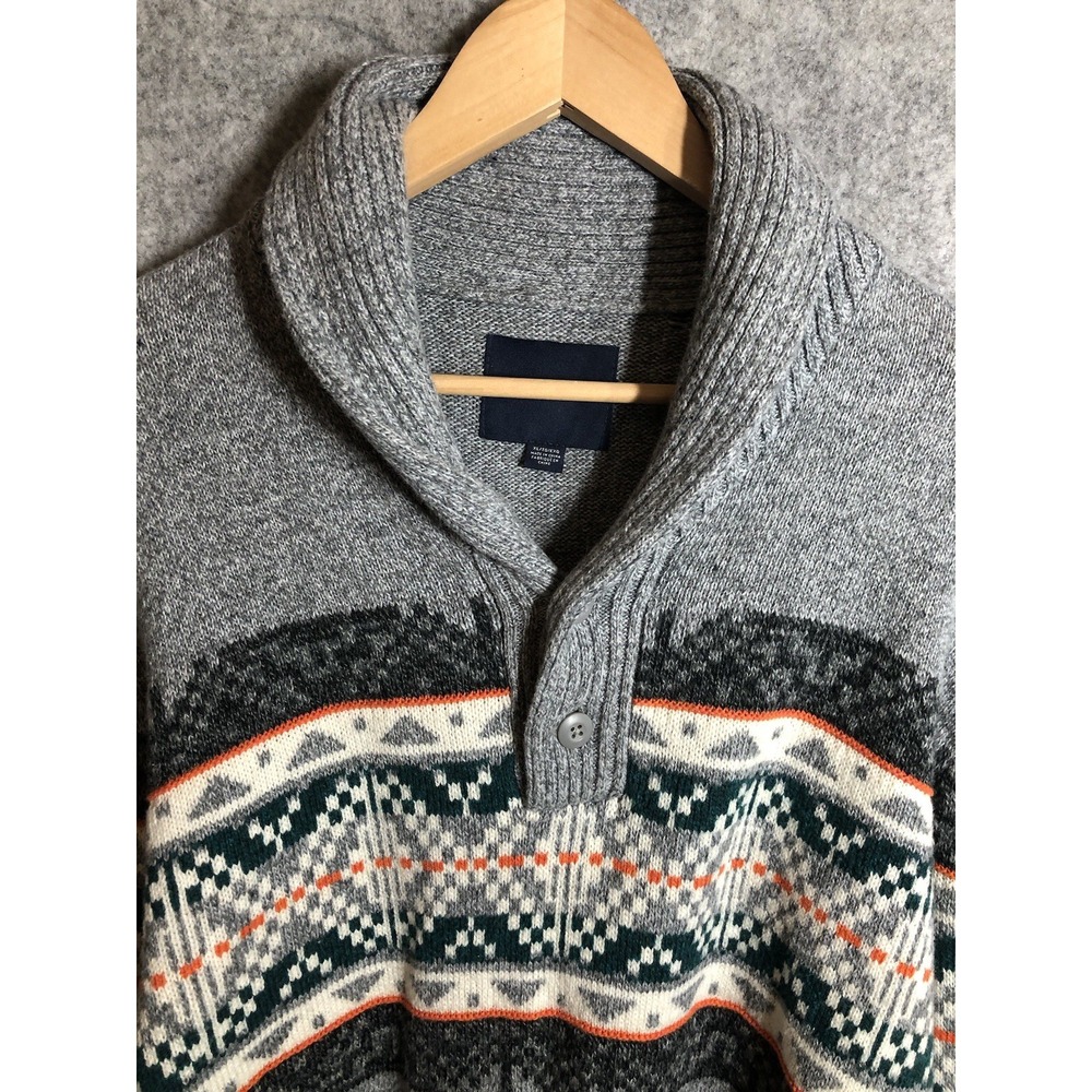 American Eagle Sweater Extra Large Gray Shawl Collar Southwestern Aztec Classic